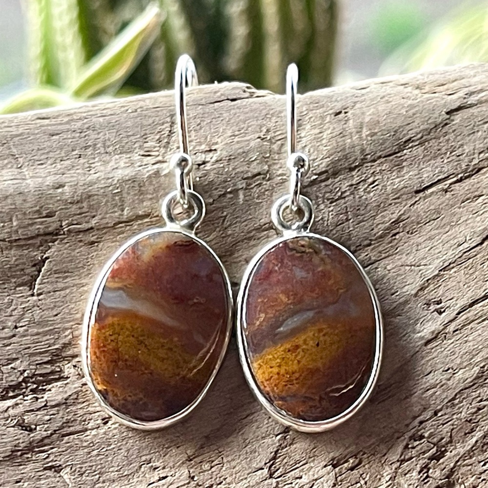Natural Red Moss Agate 925 Sterling Silver Earrings